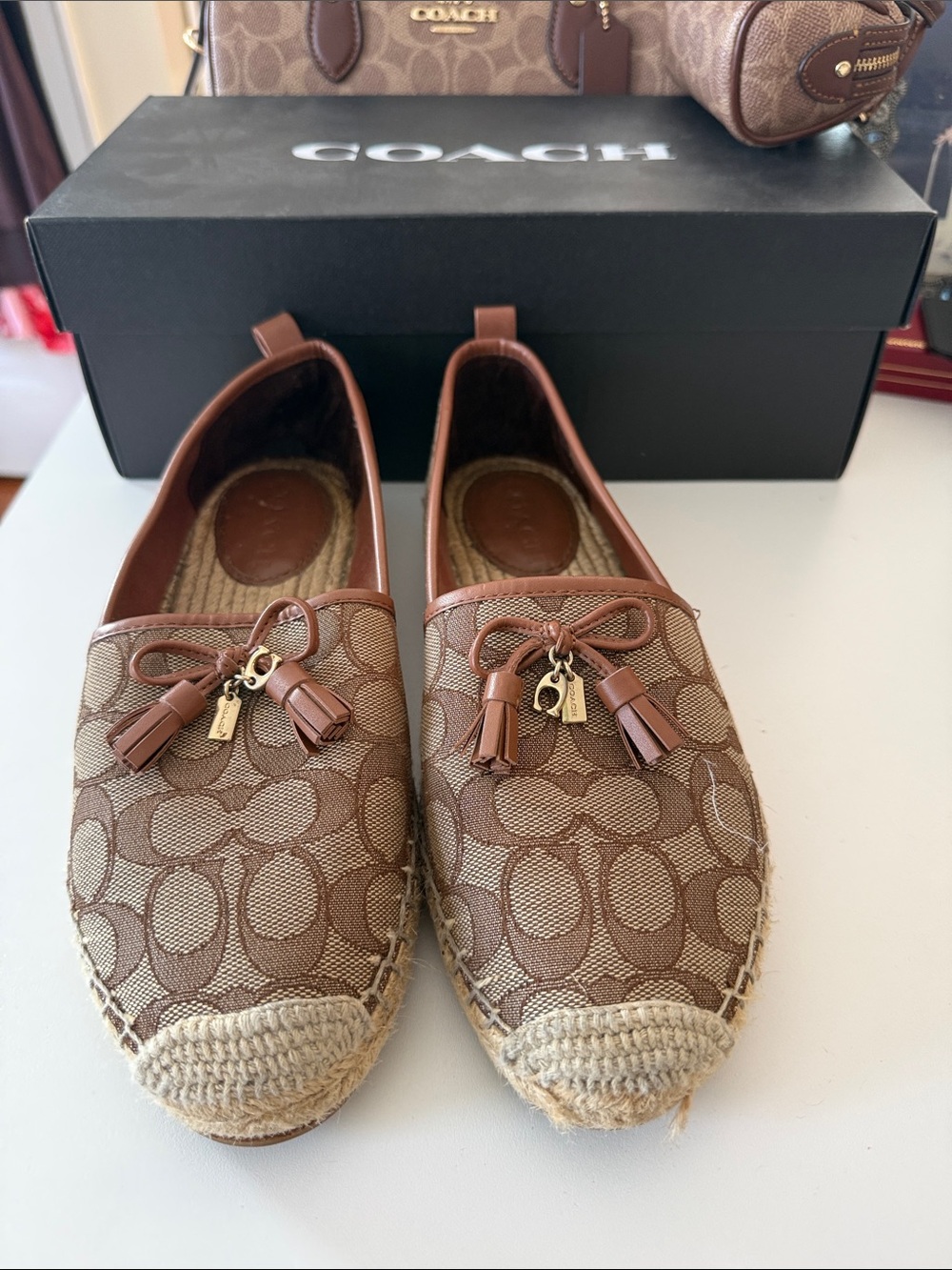 Coach Carson in Brown Signature Canvas Espadrille Flats with Tassels